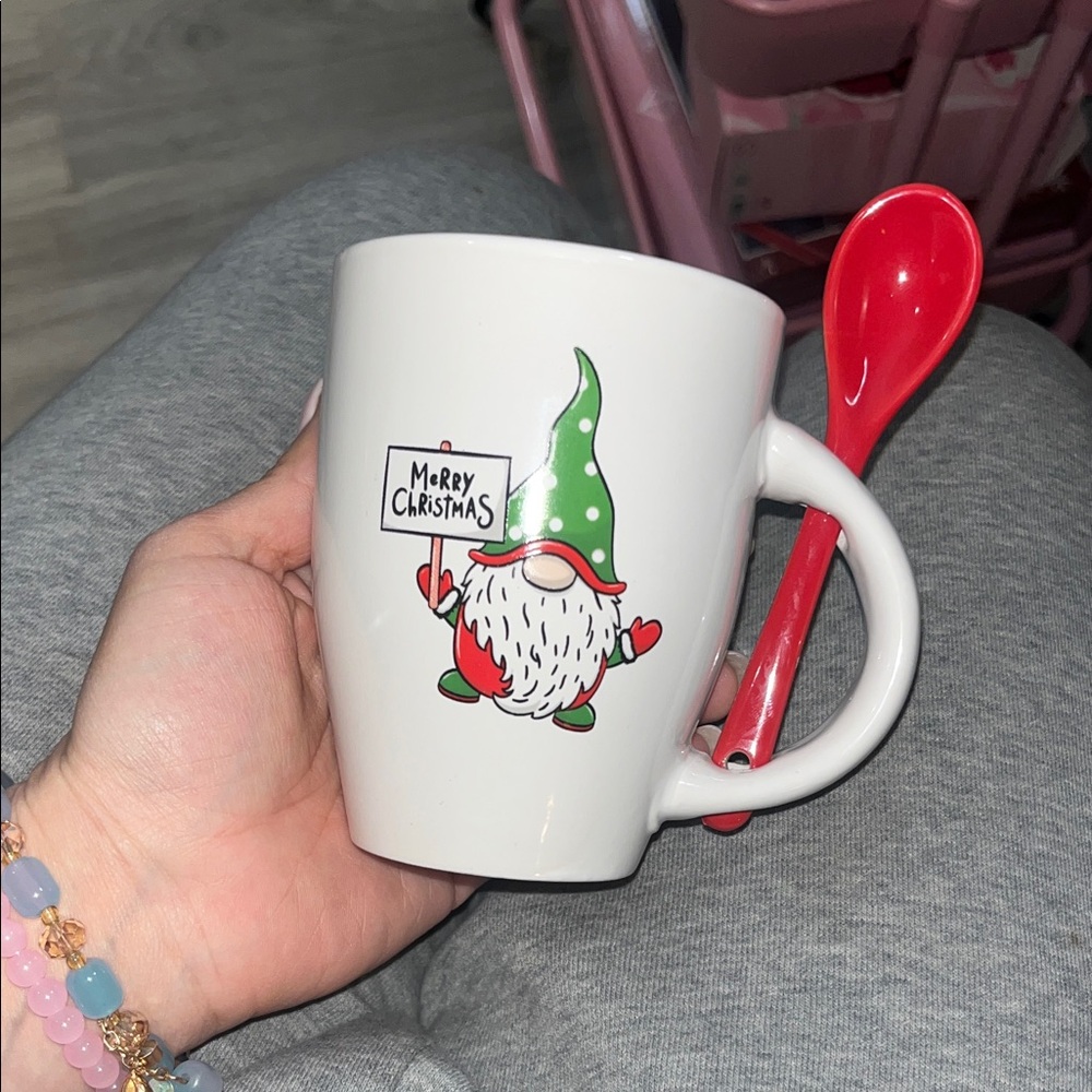 Christmas Gnome Mug with Red Spoon